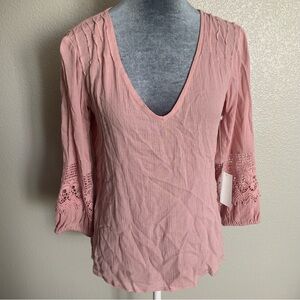 O’Neill Womens light Pink V-neck Semi-sheer Blouse